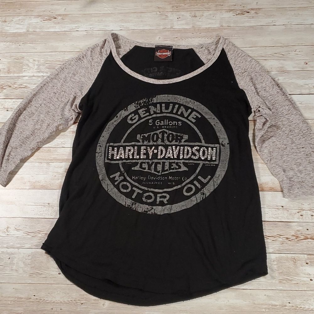 Harley-Davidson Motor Oil Graphic Baseball T-Shirt Rhinestones Bling Medium